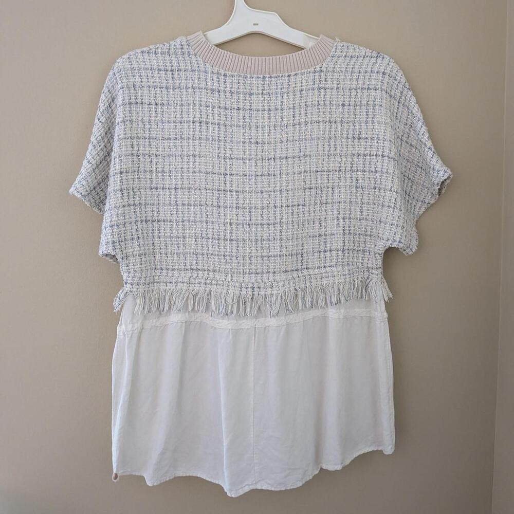 Zara Woman White And Blue Top With Fringe And White Under Shirt - Picture 4 of 5